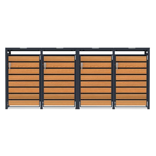 Abri Métallique Pour 4 Poubelle À Roulettes, Porte, 240 L, Poubelle De Jardin, Bois