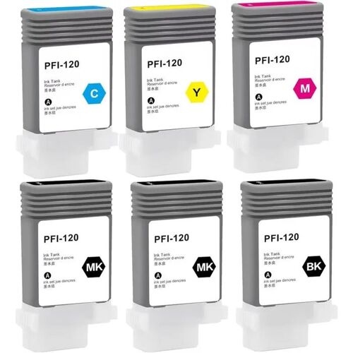 WoungZha 6 cartouches compatibles Canon PFI-120, 130 ml, TM-200/TM-205/TM-300/TM-305, 2 noir mat + N/C/M/J.