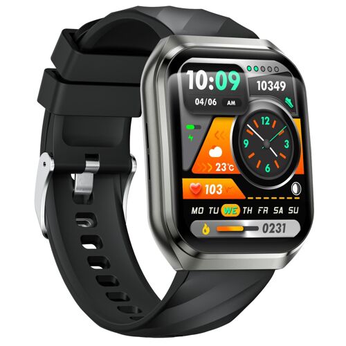 Montre Connectée Écran IPS Incurvé 1,83 Pouce Batterie 1000 mAh IP68 Black Case Silicone Strap YONIS