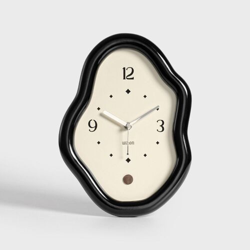 Horloge de Table Silencieuse Design Irrégulier en Bois avec Incrustation Noyer Noir YONIS