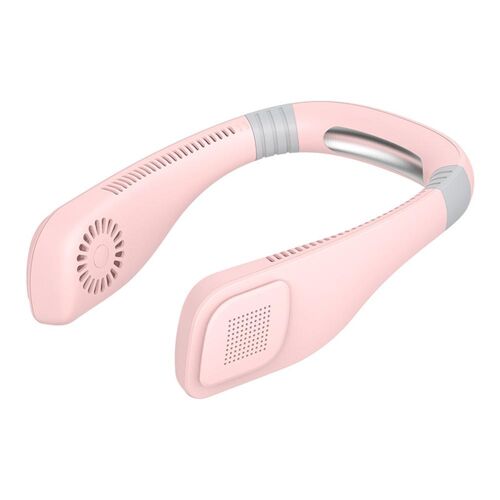 Ventilateur de Cou Rechargeable USB 2600 mAh 3 Vitesses Sans Pales Rose YONIS