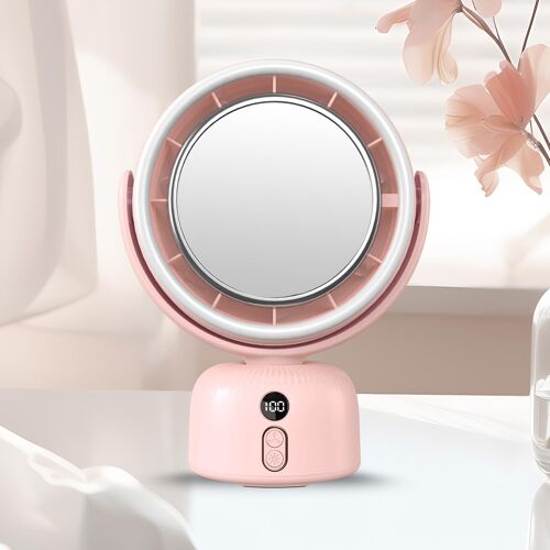 Ventilateur de Bureau avec Miroir de Maquillage Batterie 5400mAh 5 Vitesses Rose YONIS