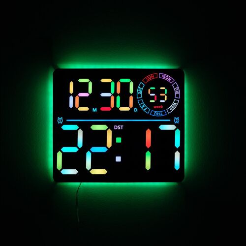 Horloge Murale LED RGB À Couleurs Changeantes Avec Double Alarme Et Minuteur Noir YONIS