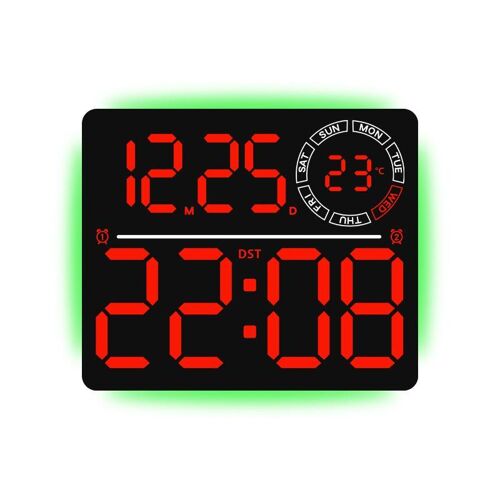 Grande Horloge Murale Numérique LED Avec Rétroéclairage RGB Et Double Alarme Rouge YONIS