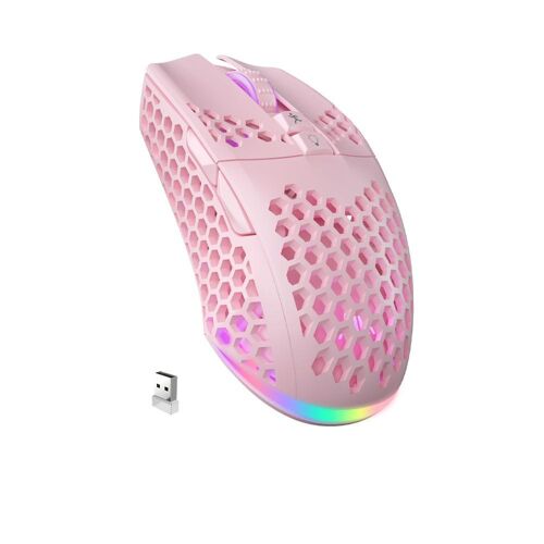 Souris de Jeu Sans Fil Ajourée RGB Triple Connexion 8000 DPI Rose YONIS