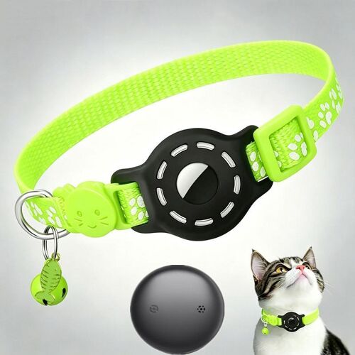 Collier Pour Chat Avec Traceur Intégré Compatible Apple Find My 18 à 33 cm Vert Fluorescent + Noir YONIS