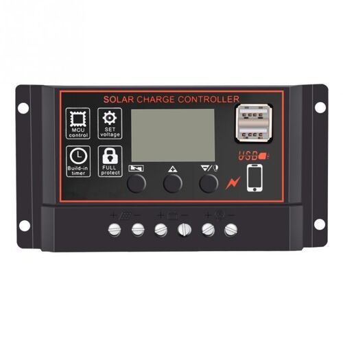 Contrôleur de Charge Solaire 30 A 12 V 24 V PWM Avec Écran LCD et Double USB YONIS
