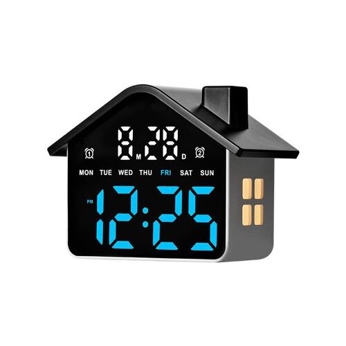 Réveil Numérique en Forme de Maison avec Veilleuse Doubles Alarmes et Minuteur Bleu YONIS