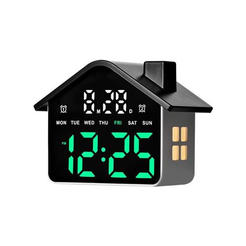 Réveil Numérique en Forme de Maison avec Veilleuse Doubles Alarmes et Minuteur Vert YONIS