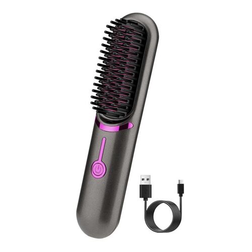 Peigne Lissant Sans Fil Rechargeable Usb 3 Températures Dents En Céramique Gris Yonis