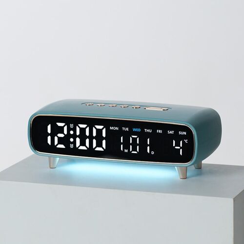 Réveil Numérique LED avec Veilleuse 2 Alarmes Minuteur et Port USB Bleu Ciel YONIS