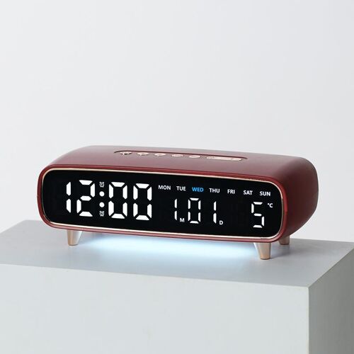 Réveil Numérique LED avec Veilleuse 2 Alarmes Minuteur et Port USB Rouge YONIS