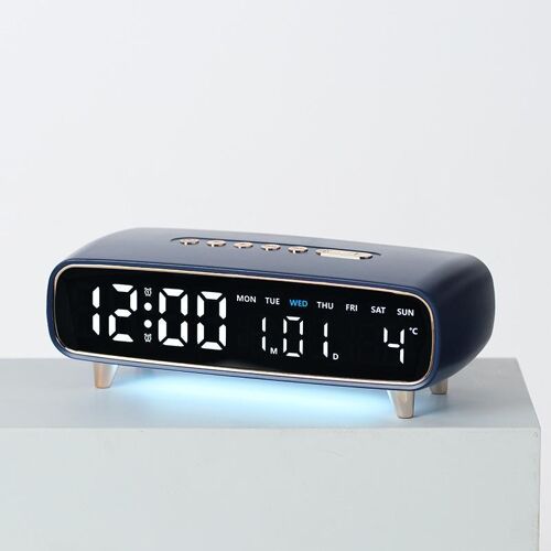 Réveil Numérique LED avec Veilleuse 2 Alarmes Minuteur et Port USB Bleu Foncé YONIS