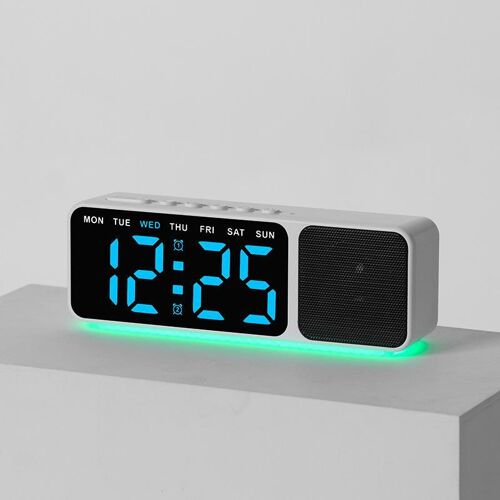 Réveil Bluetooth Avec Enceinte Veilleuse Grand Écran LED Date Et Double Alarme Bleu YONIS
