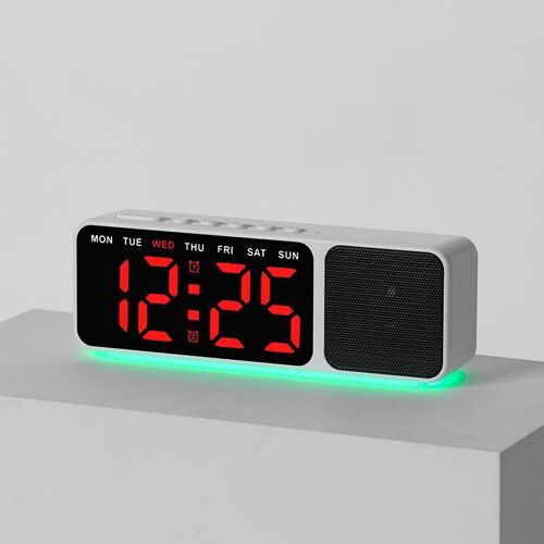 Réveil Bluetooth Avec Enceinte Veilleuse Grand Écran LED Date Et Double Alarme Rouge YONIS