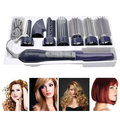 Sèche Cheveux Boucleur 8 En 1 Avec 8 Accessoires 660 À 800 W Double Voltage Bleu Yonis