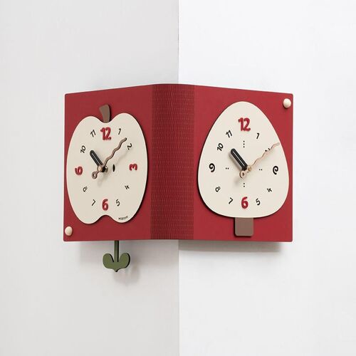 Horloge Murale Double Face D'Angle Sans Perçage Design Fruit Rouge YONIS