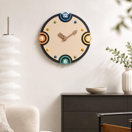 Horloge Murale Ronde 37,3 cm Multicolore en Bois à Mouvement Silencieux Noir YONIS