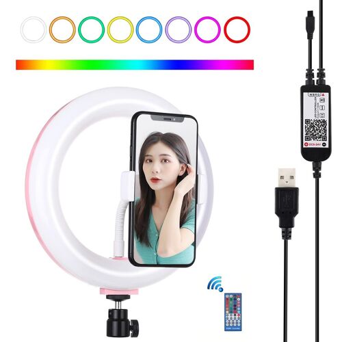 Anneau Lumineux LED 20 cm RGB USB Réglable pour Vidéo avec Pince Téléphone Rose YONIS