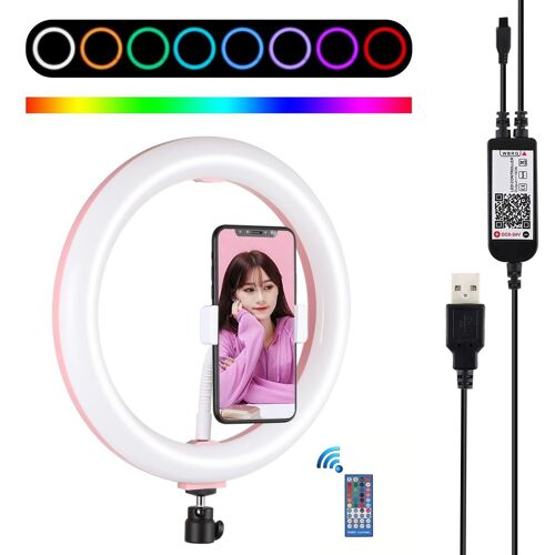 Anneau Lumineux LED 26 cm RGBW Dimmable avec Trépied et Pince Smartphone Rose YONIS