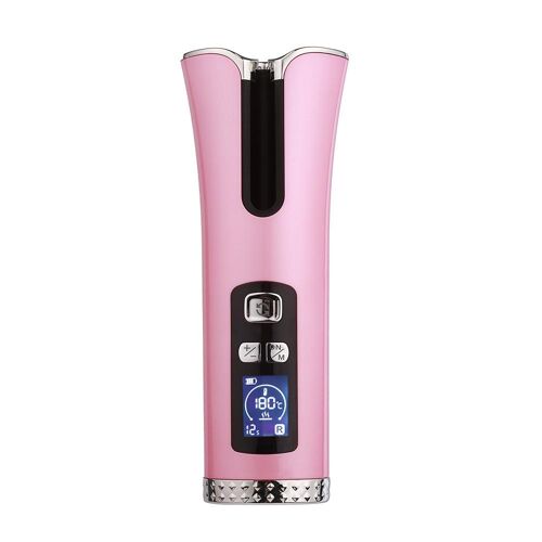Fer À Boucler Automatique Rotatif Sans Fil Rechargeable Usb 2600 Mah Céramique Tourmaline Rose Yonis