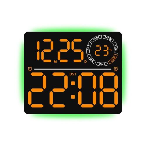 Grande Horloge Murale Numérique LED Avec Rétroéclairage RGB Et Double Alarme Noir YONIS