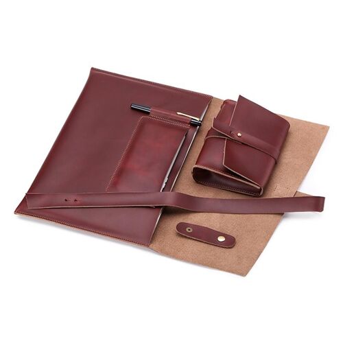 Sacoche Ordinateur Portable Cuir Véritable Pour Laptop Et Tablette 15 Pouces Marron 2 YONIS