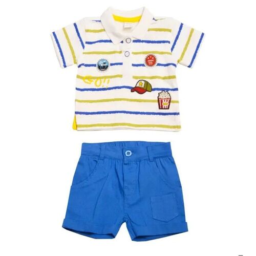 Ensemble En Coton Pour Bébé Garçon, Composé D'un Polo À Écussons Et D'un Short En Toile, Bleu, 9 Mois