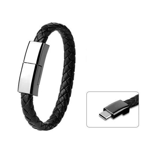 Câble Bracelet USB-A vers USB-C 20 cm Charge Rapide et Données Aimanté Noir YONIS
