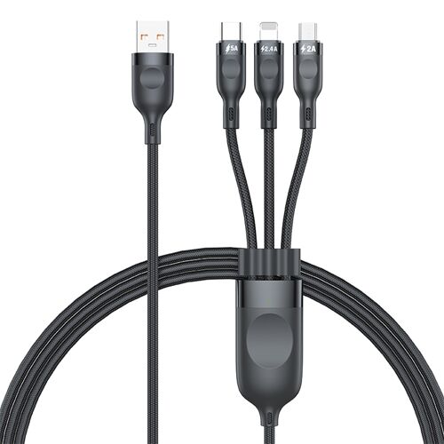 Câble De Charge Rapide Tressé 3 en 1 1,2 m 8 Pin Micro USB USB-C 5 A YONIS