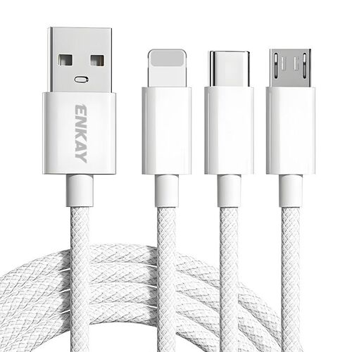 Câble De Charge 3 En 1 8 Pin USB-C Micro USB 1 m 3 A Tressé Blanc YONIS