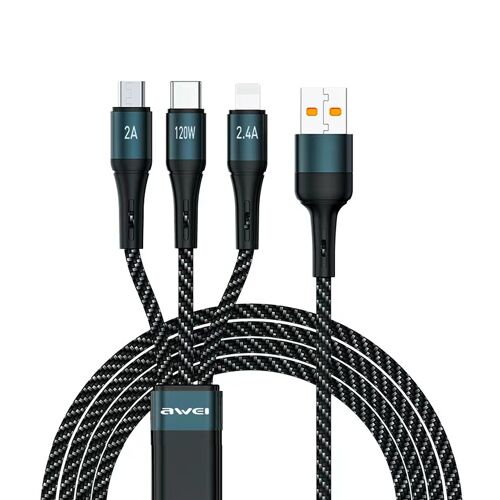 Câble De Charge Et Données 3 En 1 USB-C 8 Pin Micro USB 1,2 m Charge Rapide 3 Appareils YONIS