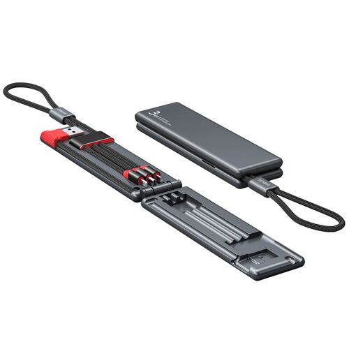 Câble De Charge 3 en 1 Micro USB USB-C 8 Pin 0,5 m Tressé Multifonction Gris YONIS