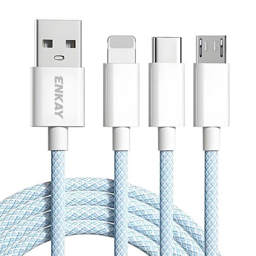 Câble De Charge 3 En 1 8 Pin USB-C Micro USB 1 m 3 A Tressé Bleu YONIS