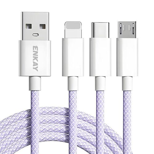 Câble USB 3-en-1 1,5 m Charge 3 A Et Données 8 Pin USB-C Micro USB Violet YONIS