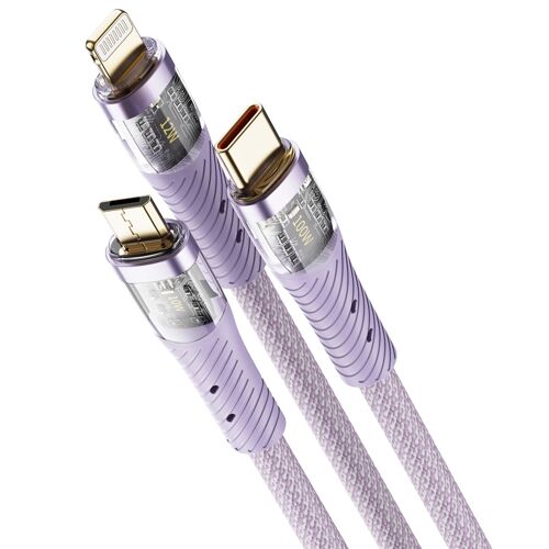 Câble de Charge et Données 3 en 1 1,5 m 100 W USB-C 8 Pin Micro-USB Violet YONIS