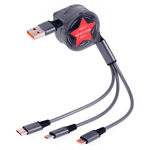 Câble USB 3 en 1 Rétractable 1,2 m Charge et Données USB-C 8Pin Micro USB Gris YONIS