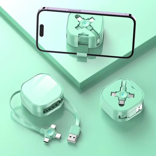 Câble Rétractable 3 En 1 120 cm Charge Rapide USB Micro USB Type-C 8pin Vert YONIS