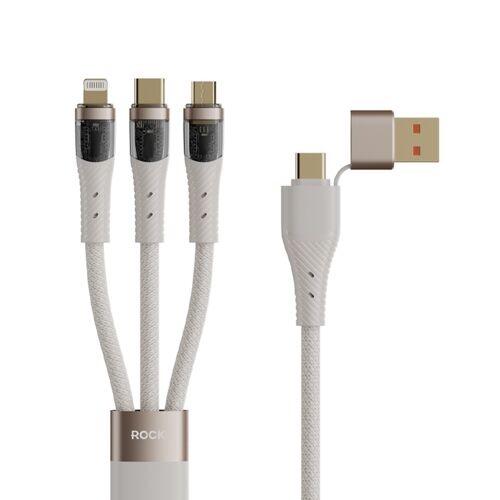 Câble De Charge Rapide 1,5 m 5 A À 3 Sorties USB Type-C 8 Pin Type-C Micro USB Beige YONIS