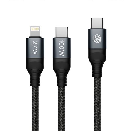 Câble USB-C Vers USB-C Et 8 Pin Charge Rapide 100W 27W 1.5 m Nylon Tressé YONIS