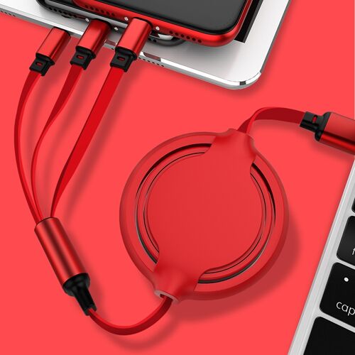 Câble 3 en 1 Rétractable USB vers Type-C 8Pin Micro USB 3,5 A Rouge YONIS