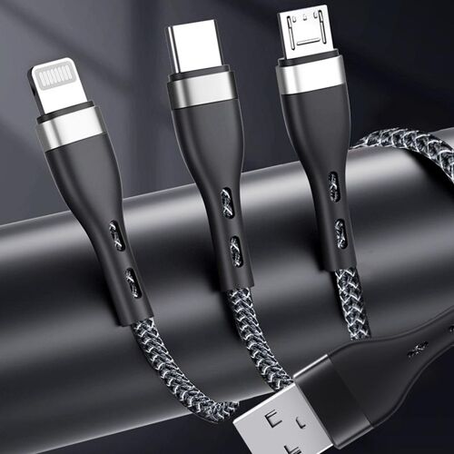 Câble USB 3 en 1 Charge 3 Appareils 66 W Type-C 8 Pin Micro USB Nylon Tressé YONIS