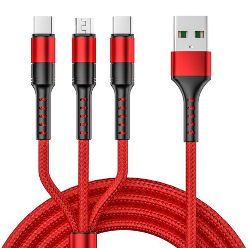 Câble USB 3-en-1 1,25 m Charge Rapide 5 A Tressé 8 Broches Type-C Micro USB YONIS