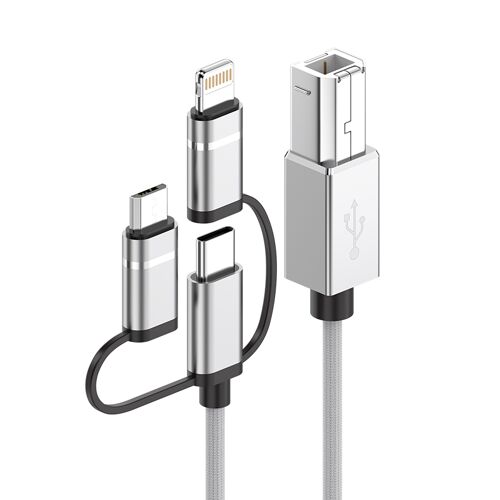 Câble Imprimante USB 3 en 1 USB C Micro USB 8Pin vers USB B 1 m Argent YONIS