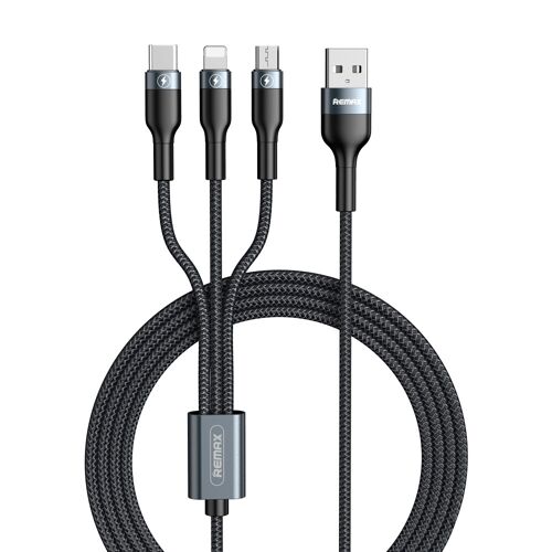 Câble De Charge USB 3 En 1 1.2 m 2 A 8 Pin USB-C Micro USB Résistant Aux Pliures Noir YONIS