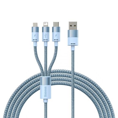 Câble De Charge USB 3 En 1 1,2 m 8 Pin Type C Micro USB Charge 3 Appareils Bleu YONIS