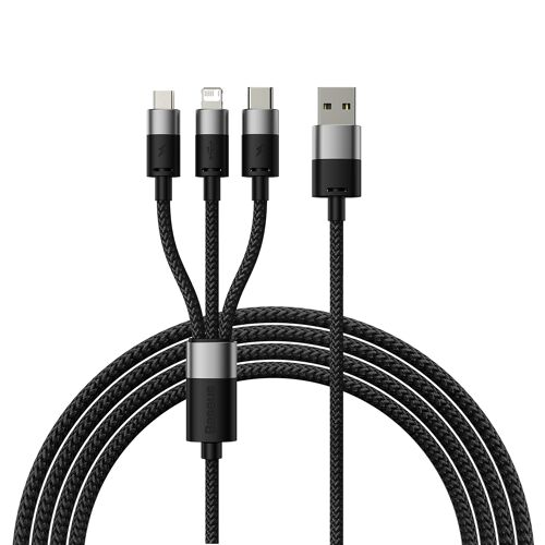 Câble De Charge USB 3 En 1 1,2 m 8 Pin Type C Micro USB Charge 3 Appareils Noir YONIS