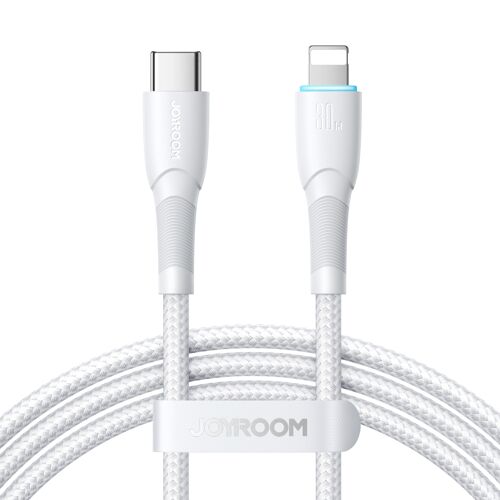 Câble de Charge Rapide et Données USB-C Vers 8 Pin 30 W 1 m Nylon Tressé Blanc YONIS