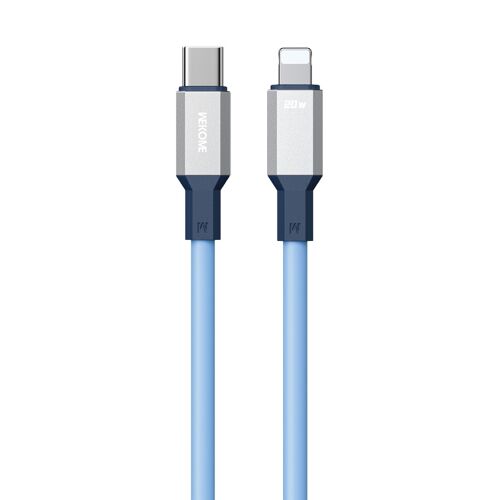 Câble USB-C vers 8 Pin en Silicone 1,2 m Auto-Rembobinable PD 20W 480 Mbps Bleu YONIS