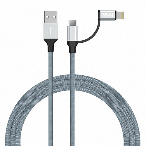 Câble USB 2 En 1 Vers 8 Pin Et Micro USB Tressé 1 m 2.4 A 480 Mbps Argent YONIS